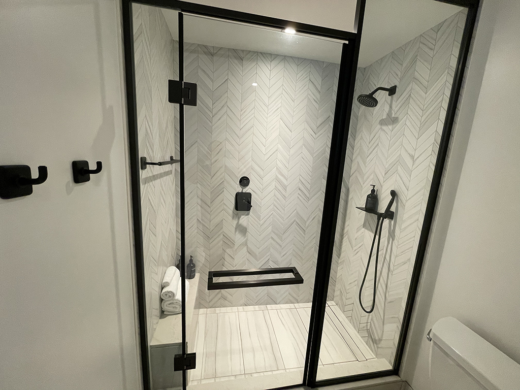 Shower in room at Canopy Hilton