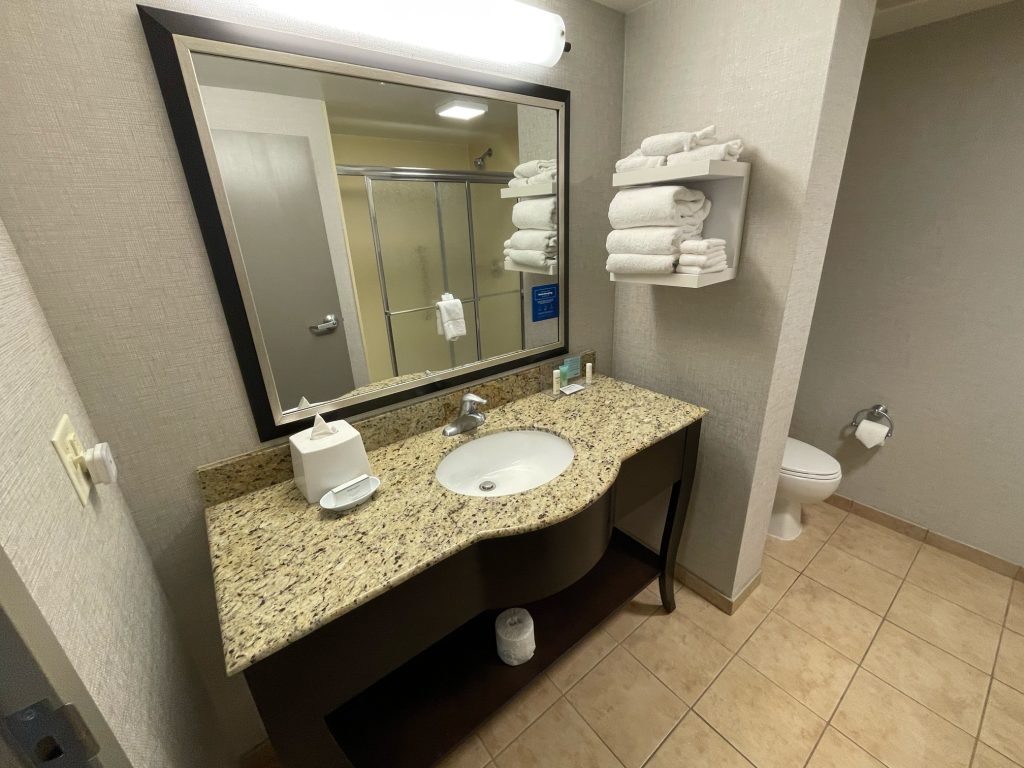 Bathroom and sink at Hampton Inn National Harbor