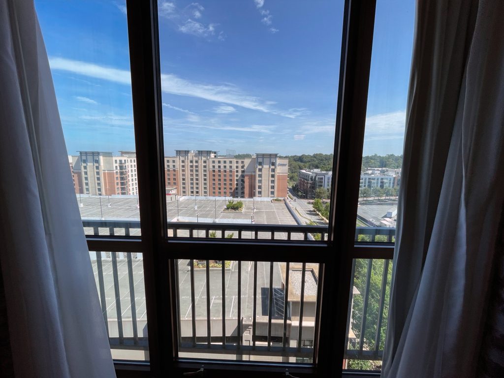 View from room at Hampton Inn National Harbor, over the parking garage