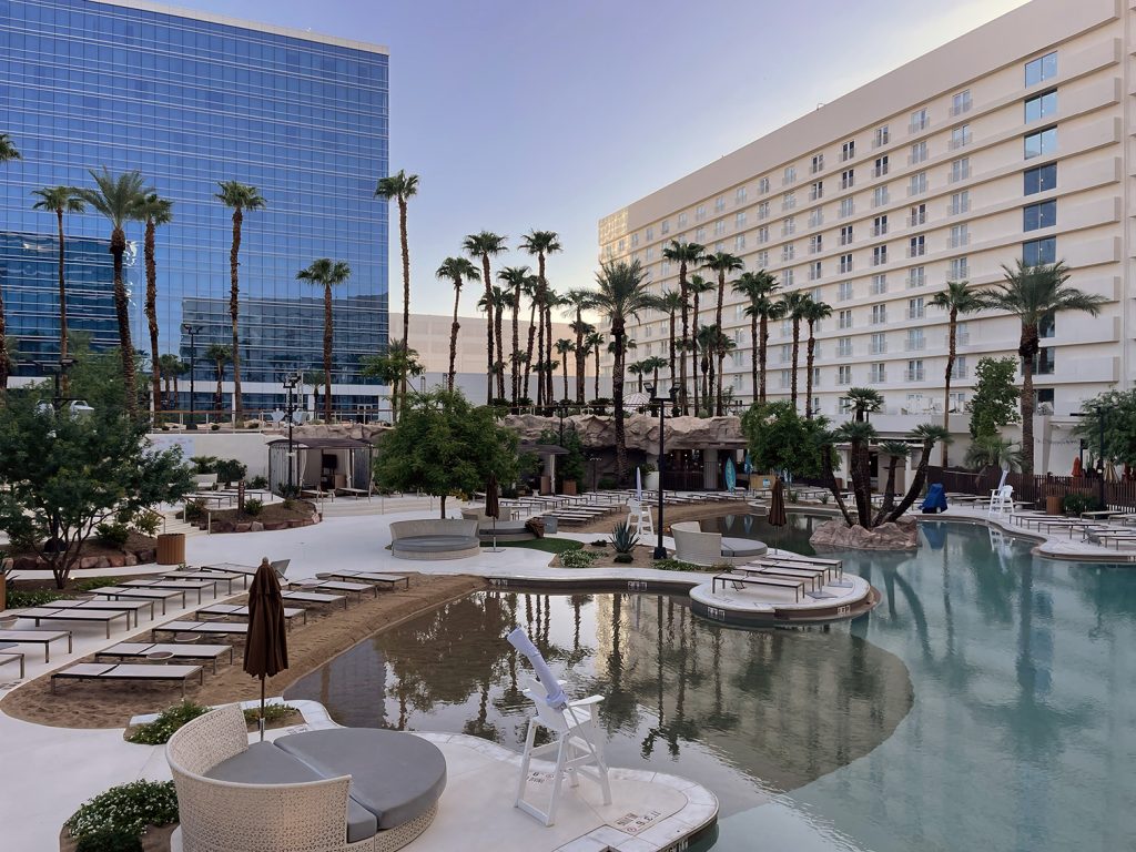 Pool with real sand at Virgin Hotels Las Vegas