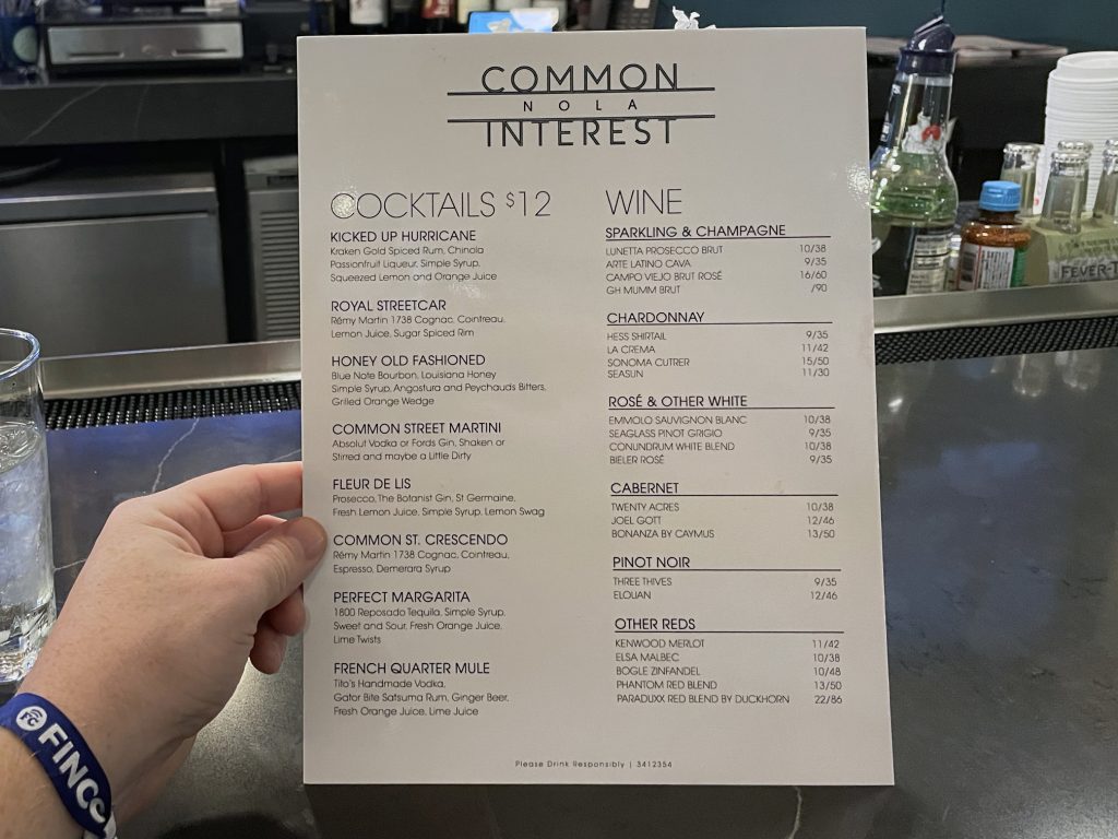 Drink menu at Common Interest in New Orleans