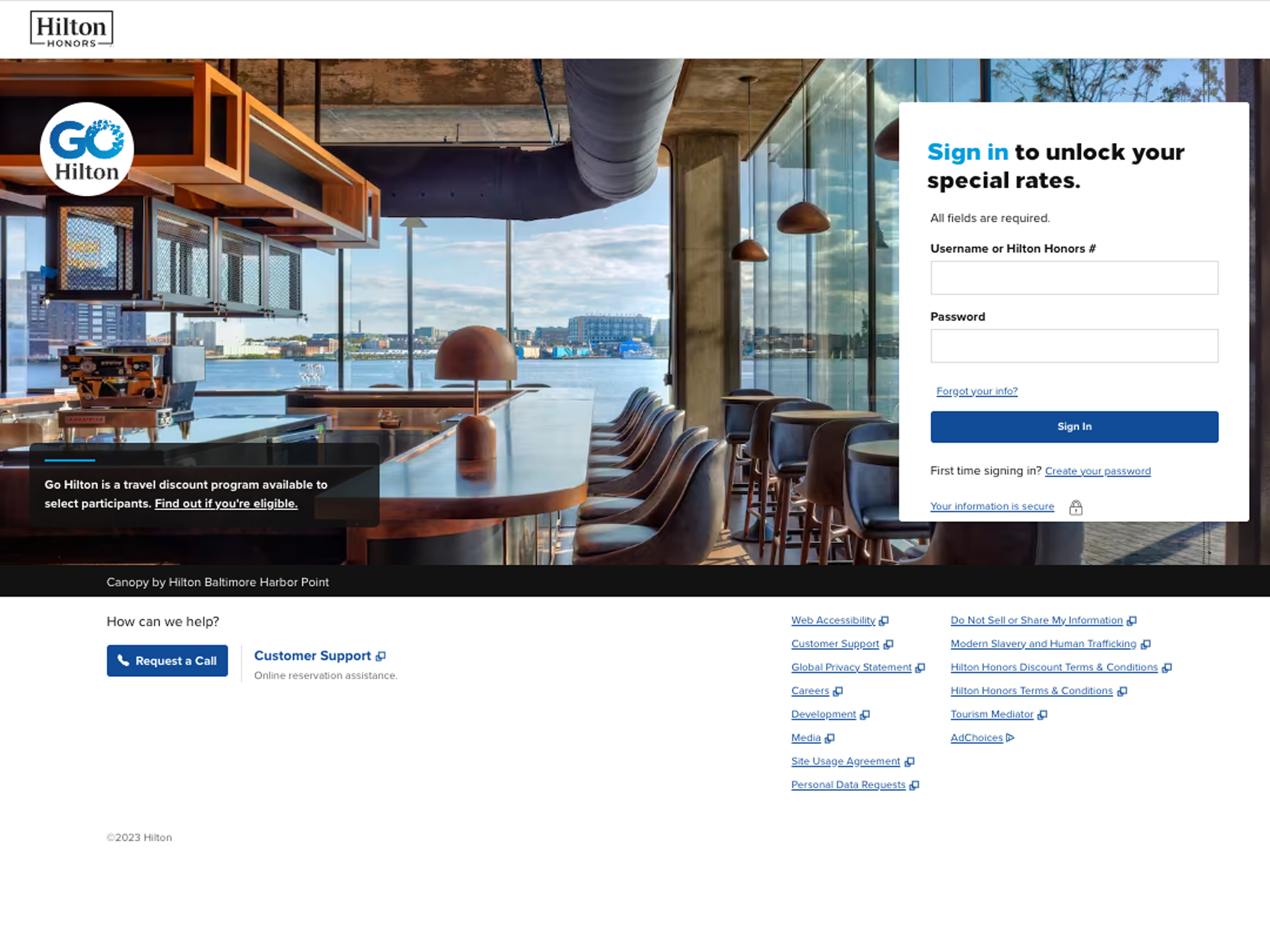 Hilton Go employee discount portal screenshot