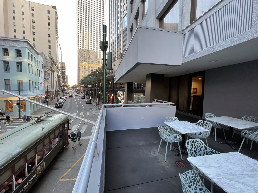 Huge balcony at New Orleans Hotel Indigo