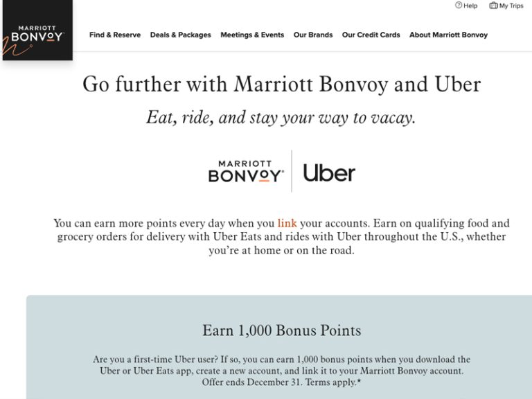 Link Marriott and Uber to earn 1,000 Bonvoy Points