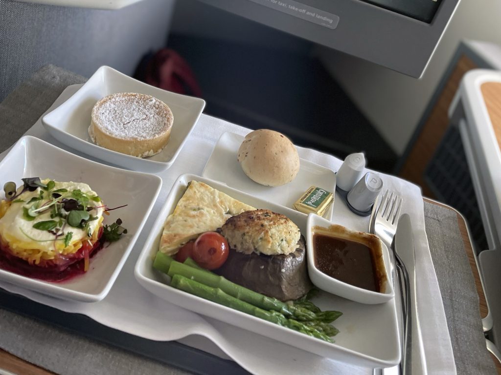 Business class meal on American Airlines