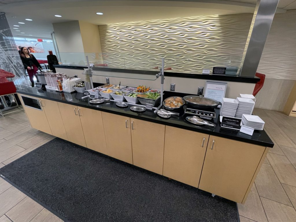Warm food and light snacks at Terminal E Admirals Club at DFW Airport in Dallas