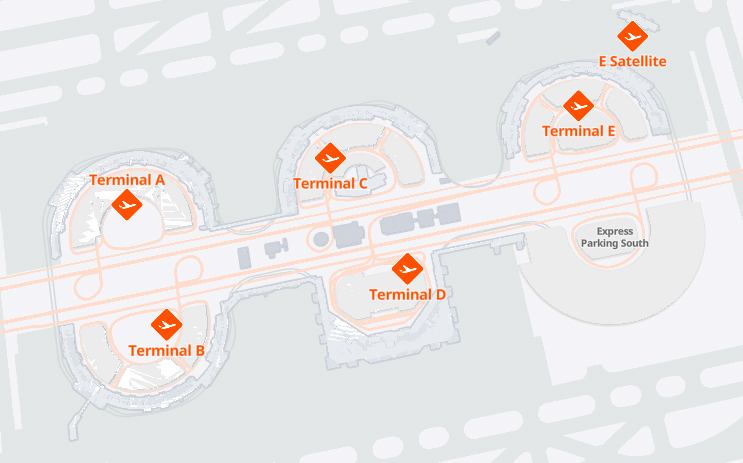 DFW Airport Map showing different Terminals