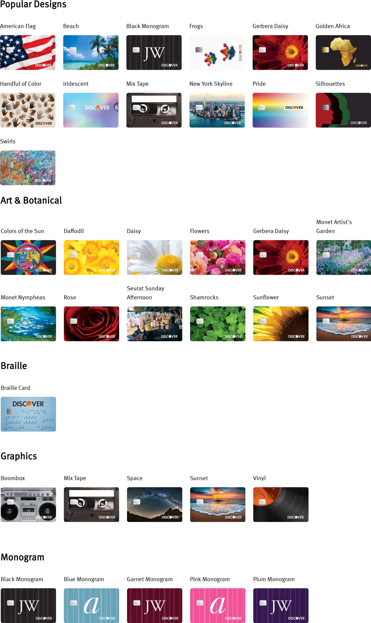 Popular Discover card designs