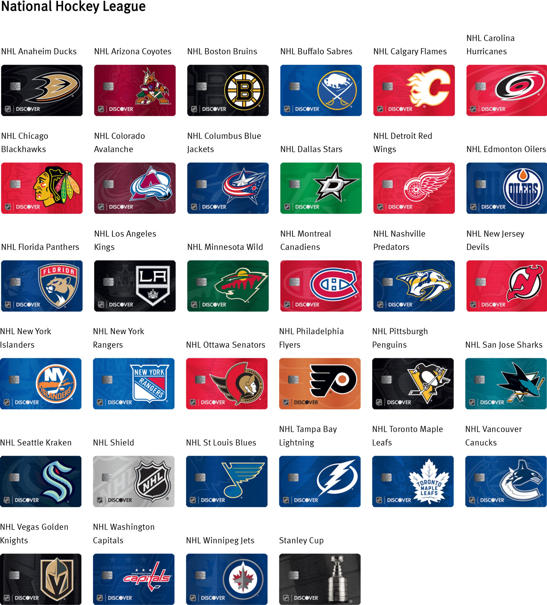 NHL Discover card designs