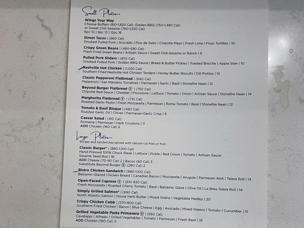 Food menu at Hilton Garden Inn Virginia Beach Town Center