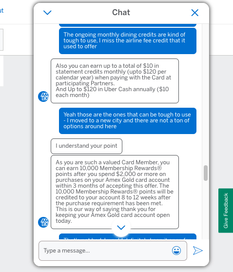 American Express retention offer conversation