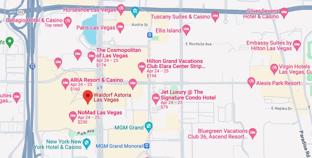 Map of Waldorf Astoria on the Las Vegas Strip