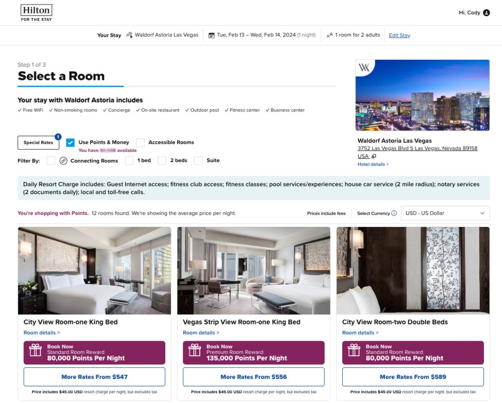 Room rates at Waldorf Astoria Las Vegas