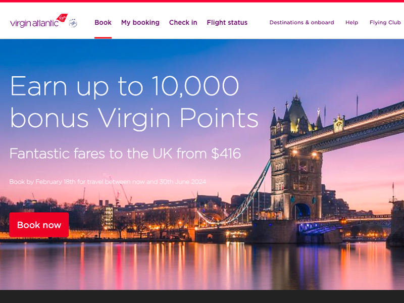 Earn 10,000 bonus points with Virgin Atlantic