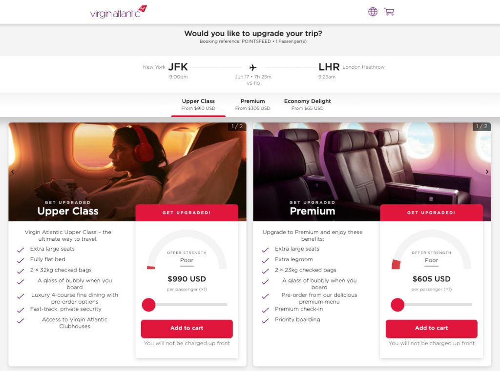 Pricing for upgrade bids with Virgin Atlantic