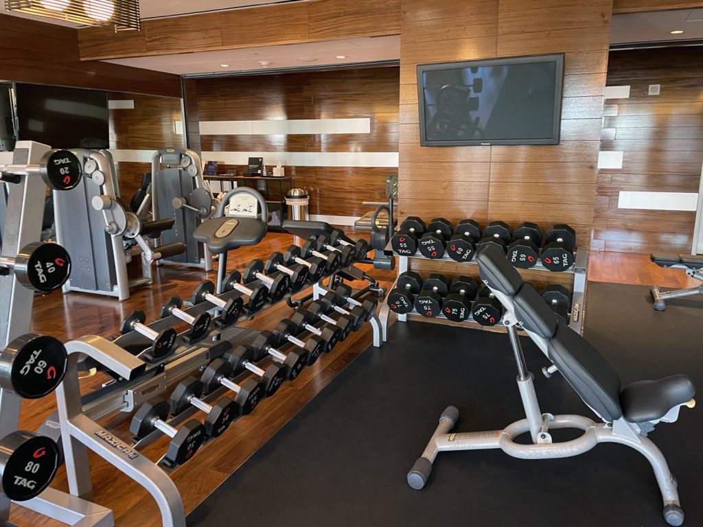 Gym weights at Waldorf Astoria Las Vegas